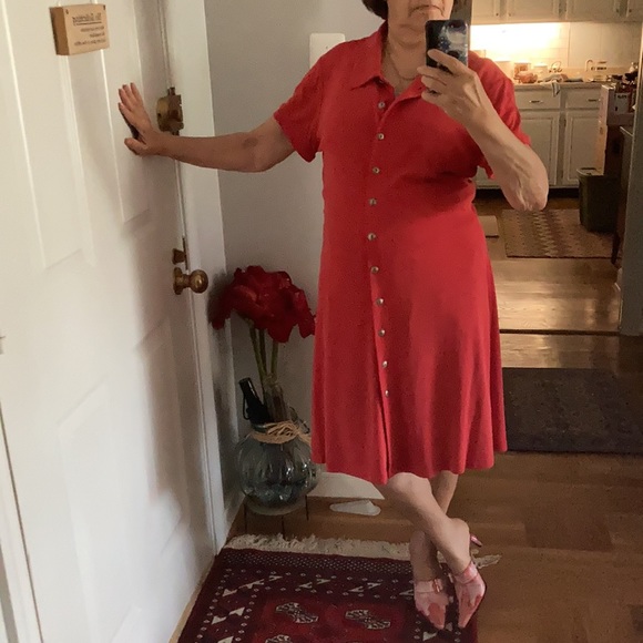 Button down red short sleeve shirt dress - Picture 7 of 8